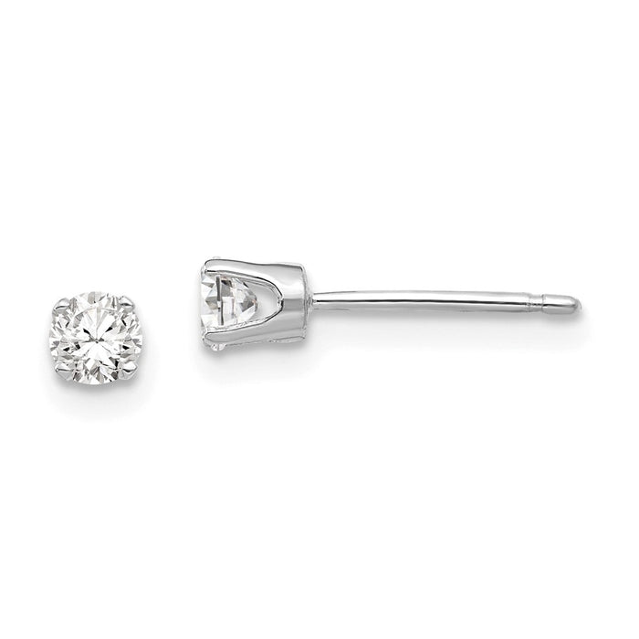 Million Charms 14k White Gold 3.25mm Cubic Zirconia ( CZ ) stud earrings, 4mm x 4mm