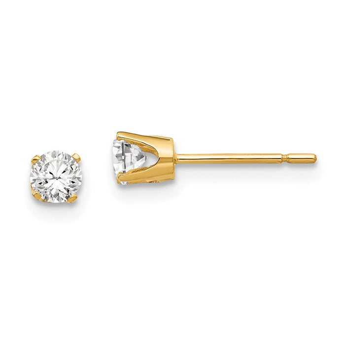 Million Charms 14k Yellow Gold 3.5mm Cubic Zirconia ( CZ ) stud earrings, 4mm x 4mm