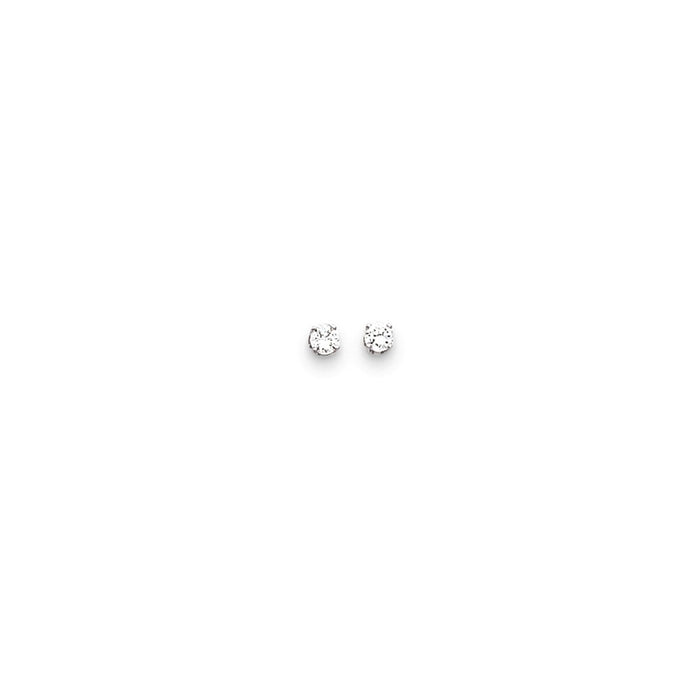 Million Charms 14k White Gold 3.5mm Cubic Zirconia ( CZ ) stud earrings, 4mm x 4mm