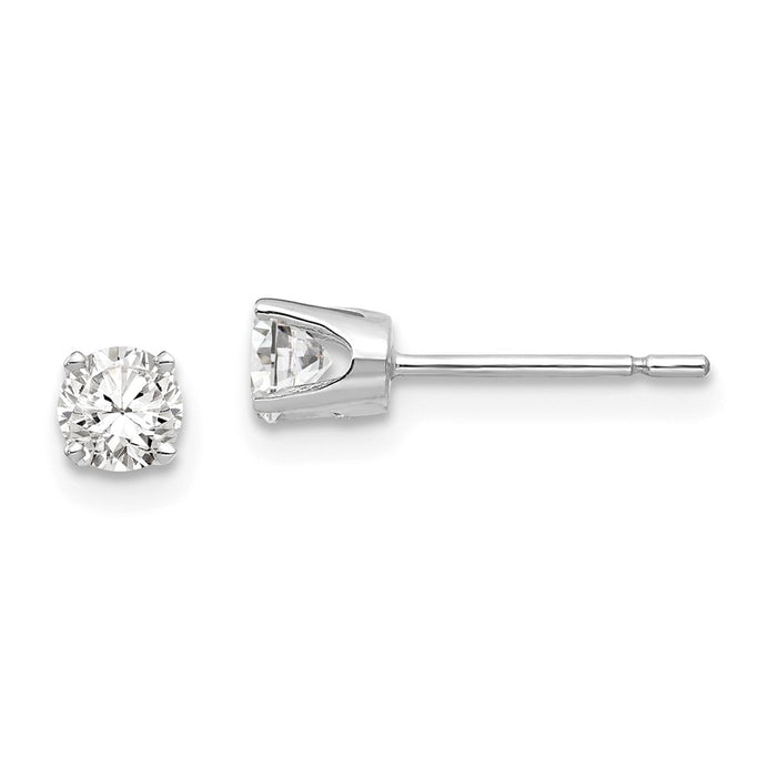 Million Charms 14k White Gold 3.75mm Cubic Zirconia ( CZ ) stud earrings, 5mm x 5mm