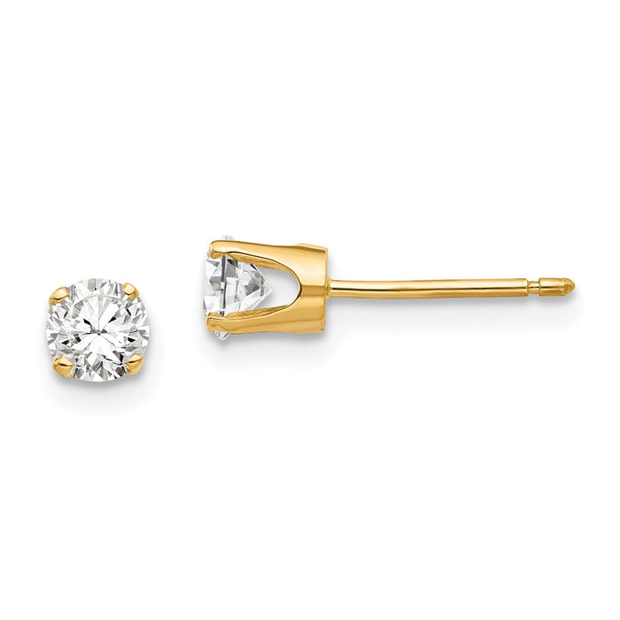 Million Charms 14k Yellow Gold 4mm Cubic Zirconia ( CZ ) stud earrings, 5mm x 5mm