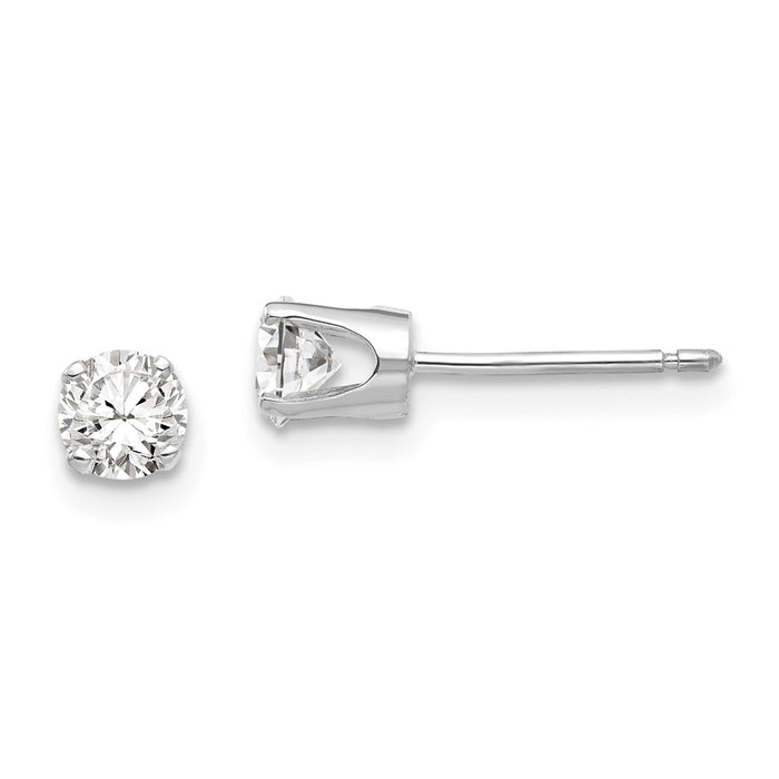 Million Charms 14k White Gold 4mm Cubic Zirconia ( CZ ) stud earrings, 5mm x 5mm