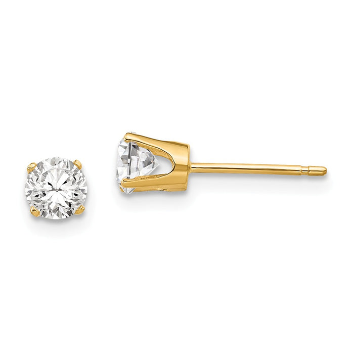 Million Charms 14k Yellow Gold 4.25mm Cubic Zirconia ( CZ ) stud earrings, 4mm x 4mm