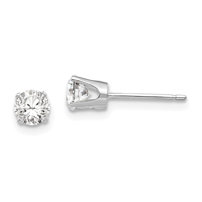 Million Charms 14k White Gold 4.25mm Cubic Zirconia ( CZ ) stud earrings, 4mm x 4mm