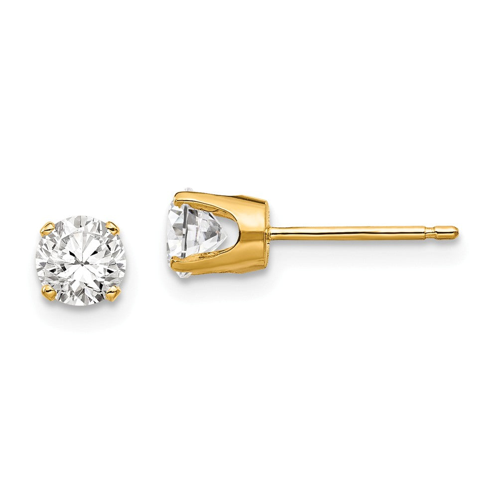 Million Charms 14k Yellow Gold 4.5mm Cubic Zirconia ( CZ ) stud earrings, 5mm x 5mm