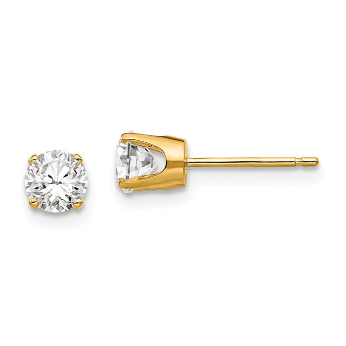 Million Charms 14k Yellow Gold 4.5mm Cubic Zirconia ( CZ ) stud earrings, 5mm x 5mm