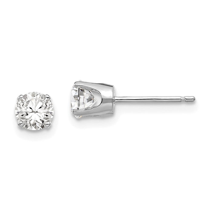 Million Charms 14k White Gold 4.5mm Cubic Zirconia ( CZ ) stud earrings, 5mm x 5mm