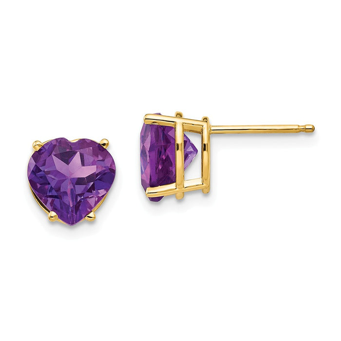 Million Charms 14k Yellow Gold 8mm Heart Amethyst earring, 8mm x 8mm