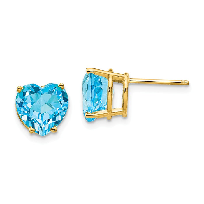 Million Charms 14k Yellow Gold 8mm Heart Blue Topaz earring, 8mm x 8mm