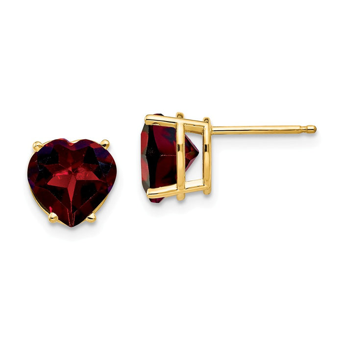 Million Charms 14k Yellow Gold 8mm Heart Garnet earring, 8mm x 8mm