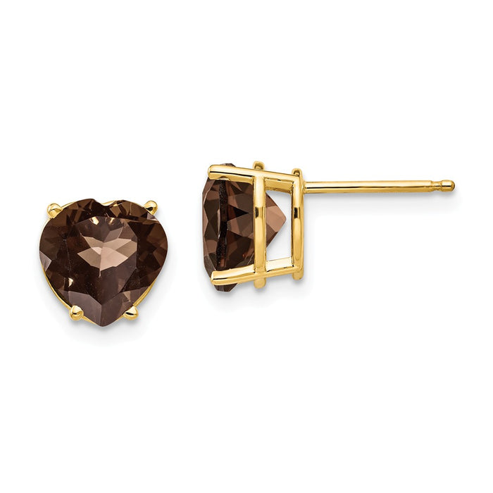 Million Charms 14k Yellow Gold 8mm Heart Smoky Quartz Earring, 9mm x 8mm