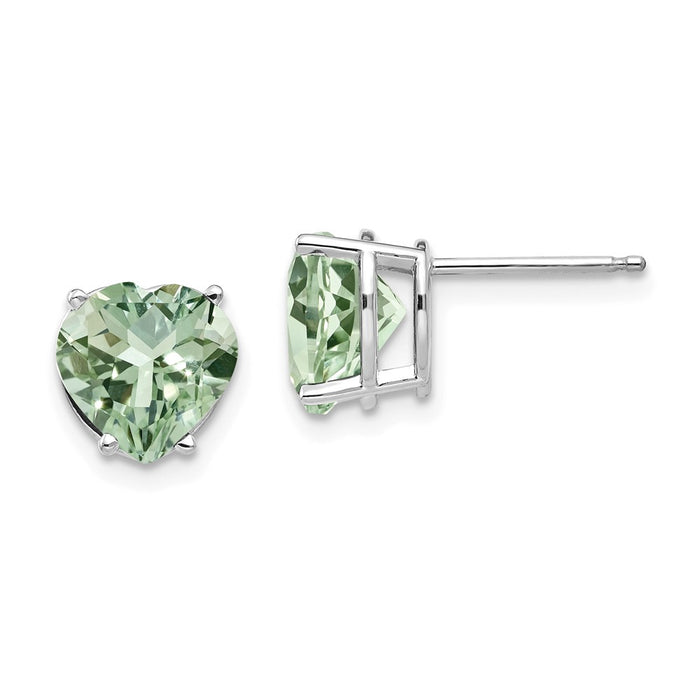 Million Charms 14k White Gold 8mm Heart Green Quartz Earring, 9mm x 8mm