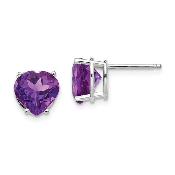 Million Charms 14k White Gold 8mm Heart Amethyst earring, 8mm x 8mm