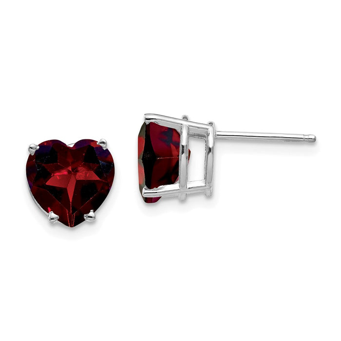 Million Charms 14k White Gold 8mm Heart Garnet earring, 8mm x 8mm