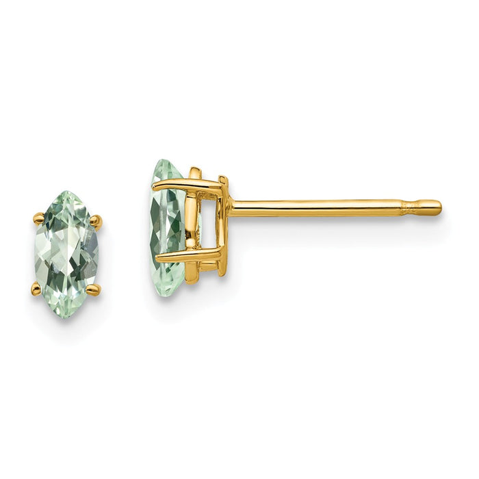 Million Charms 14k Yellow Gold 5x2.5 Marquise Green Quartz Earring, 6mm x 3mm