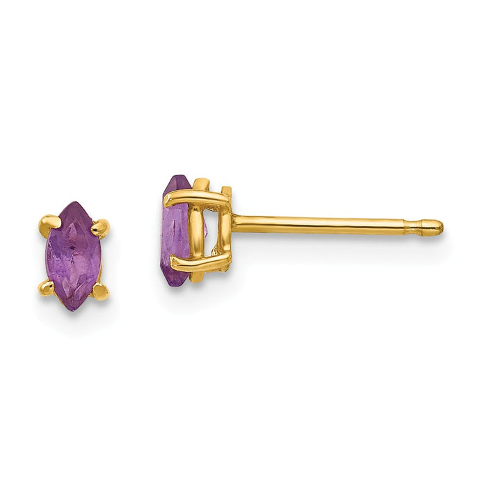 Million Charms 14k Yellow Gold 5x2.5mm Marquise Amethyst earring, 5mm x 3mm