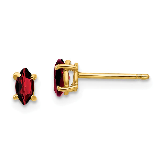 Million Charms 14k Yellow Gold 5x2.5mm Marquise Garnet earring, 5mm x 3mm