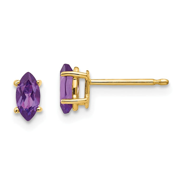 Million Charms 14k Yellow Gold 6x3mm Marquise Amethyst earring, 6mm x 3mm