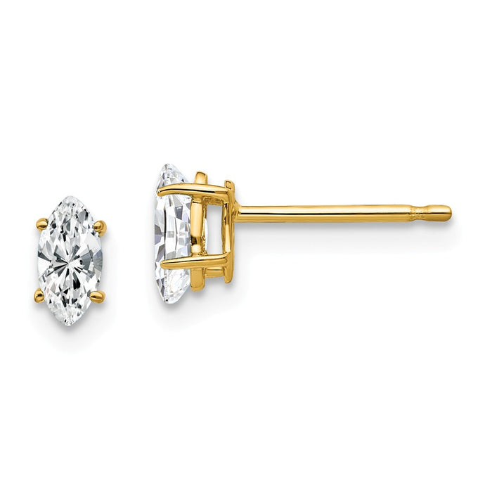 Million Charms 14k Yellow Gold 6x3mm Marquise Cubic Zirconia earring, 6mm x 3mm