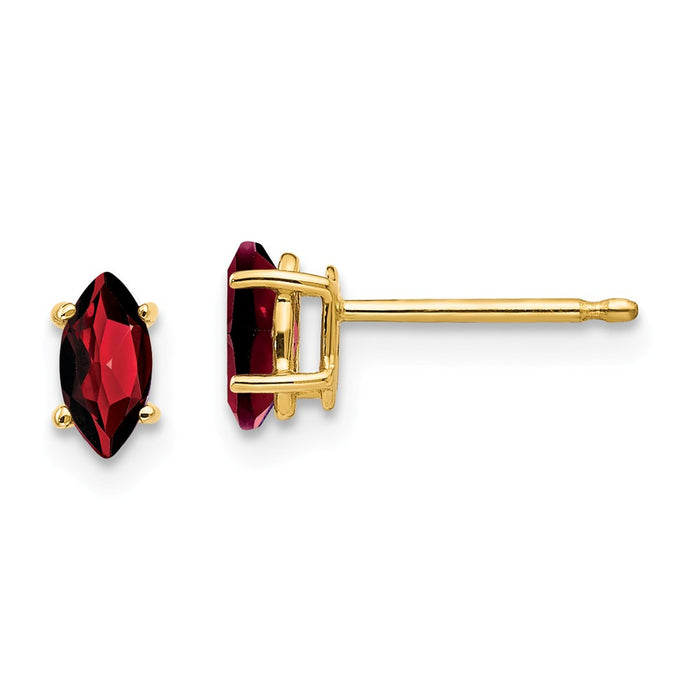 Million Charms 14k Yellow Gold 6x3mm Marquise Garnet earring, 6mm x 3mm