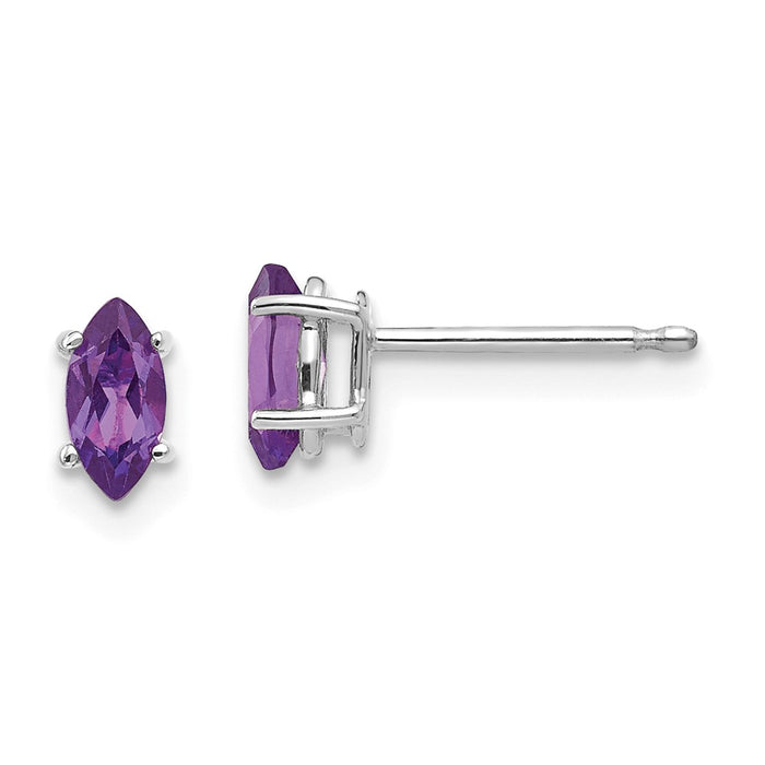 Million Charms 14k 6x3mm Amethyst Marquise Stud Earring, 7mm x 3mm