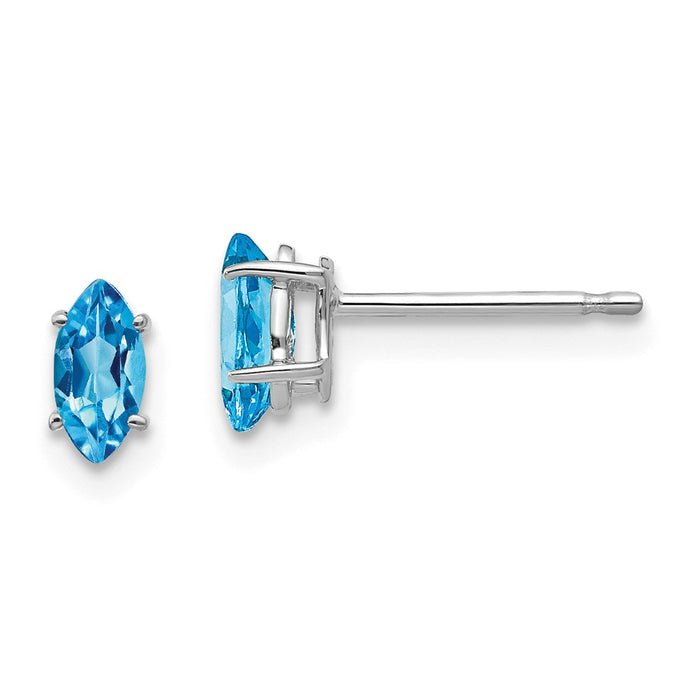 Million Charms 14k White Gold 6x3mm Marquise Blue Topaz earring, 7mm x 3mm