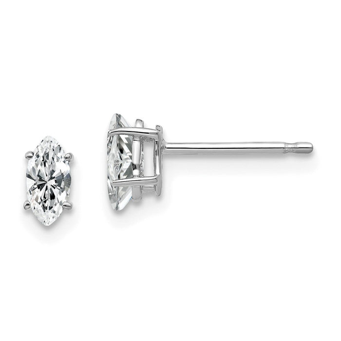 Million Charms 14k White Gold 6x3mm Marquise Cubic Zirconia earring, 7mm x 3mm