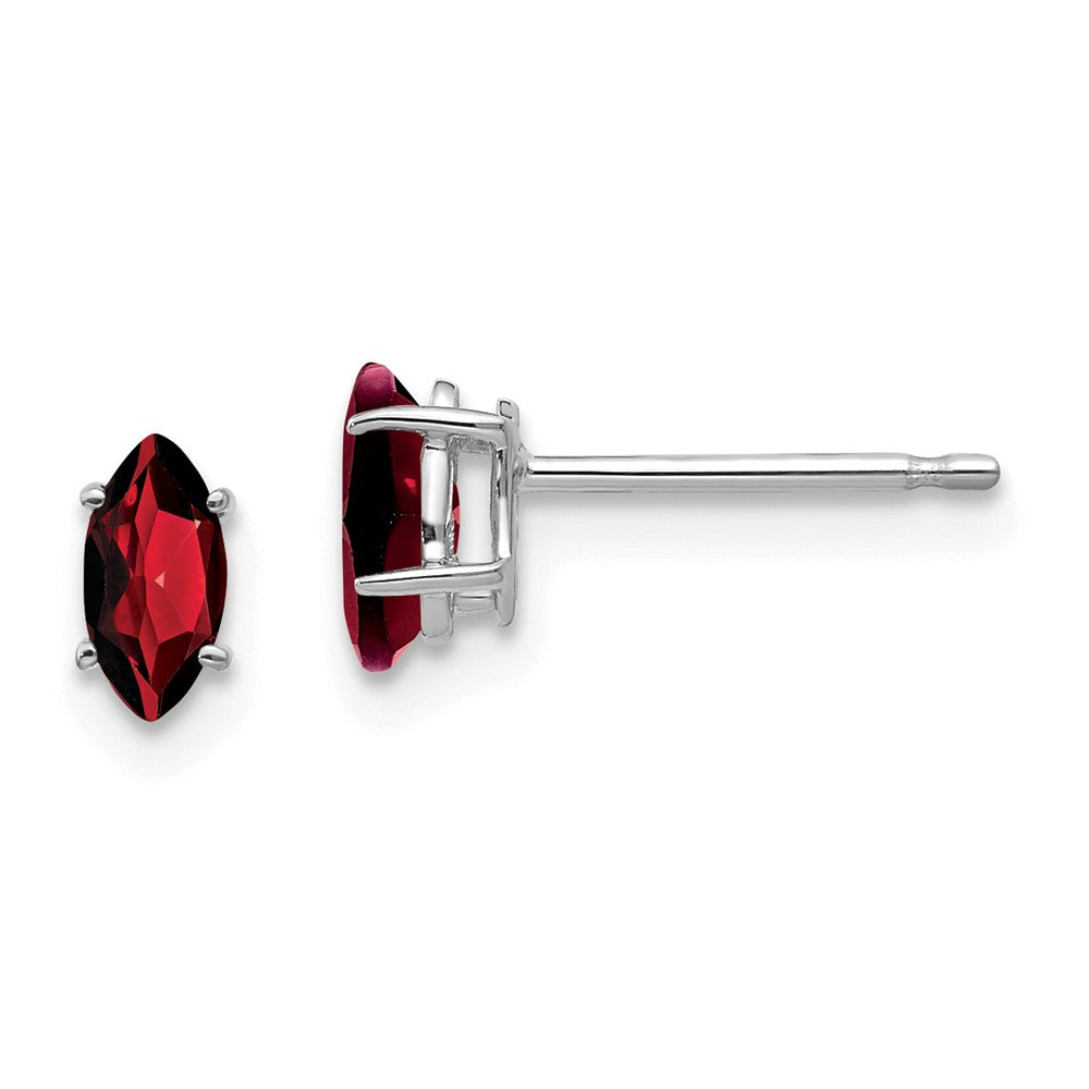 Million Charms 14k White Gold Garnet Marquise Stud Earring, 7mm x 3mm
