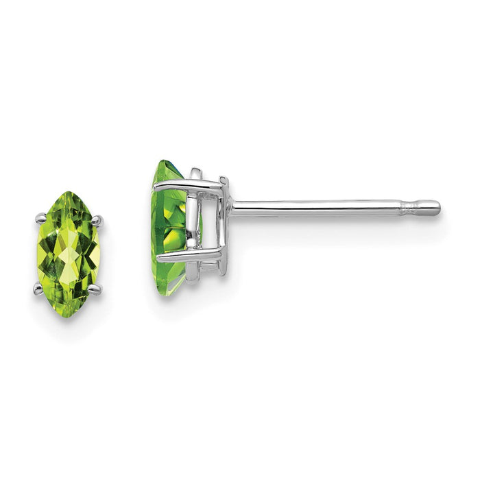 Million Charms 14k White Gold 6x3mm Marquise Peridot earring, 7mm x 3mm