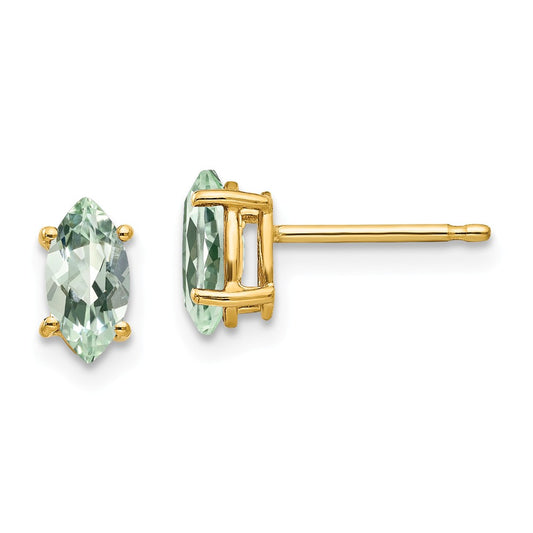 Million Charms 14k Yellow Gold 7x3.5 Marquise Green Quartz Earring, 8mm x 4mm