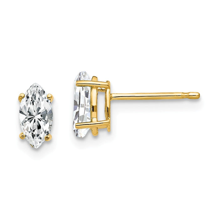 Million Charms 14k Yellow Gold 7x3.5mm Marquise Cubic Zirconia earring, 7mm x 4mm