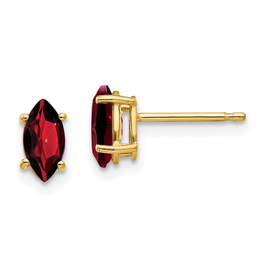 Million Charms 14k Yellow Gold 7x3.5mm Marquise Garnet earring, 7mm x 4mm