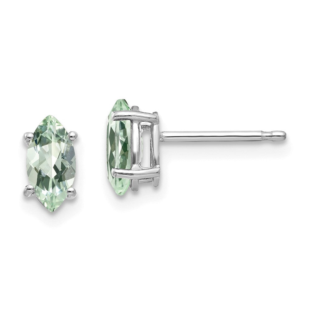Million Charms 14k White Gold 7x3.5mm Marquise Green Quartz Earring, 8mm x 4mm