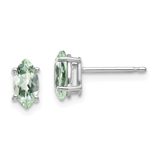 Million Charms 14k White Gold 7x3.5mm Marquise Green Quartz Earring, 8mm x 4mm