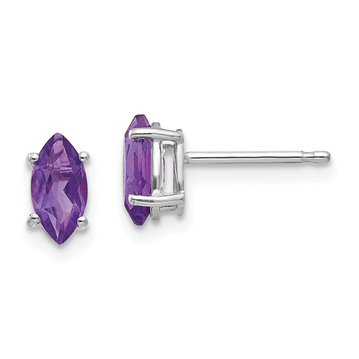Million Charms 14k White Gold 7x3.5mm Marquise Amethyst earring, 8mm x 4mm