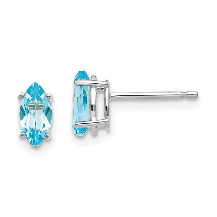 Million Charms 14k White Gold 7x3.5mm Blue Topaz Marquise Stud Earring, 8mm x 4mm