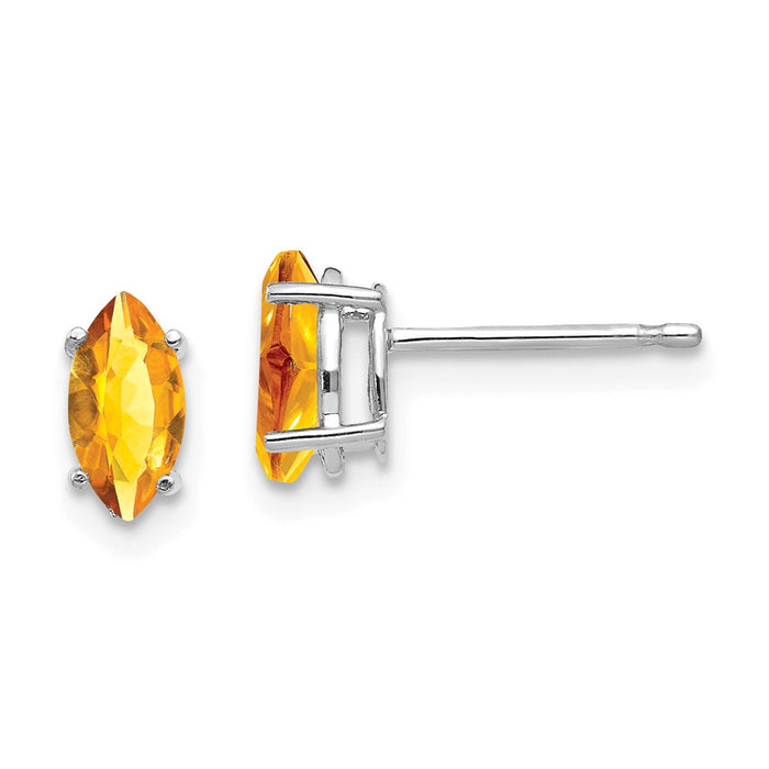 Million Charms 14k White Gold 7x3.5mm Marquise Citrine earring, 8mm x 4mm