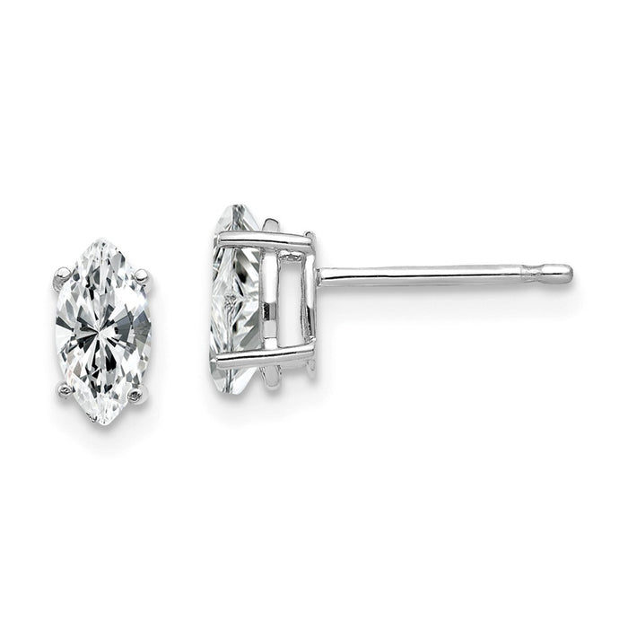 Million Charms 14k White Gold 7x3.5mm Cubic Zirconia ( CZ ) Marquise Stud Earring, 8mm x 4mm