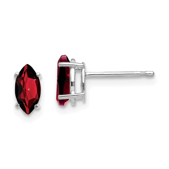 Million Charms 14k White Gold 7x3.5mm Marquise Garnet earring, 8mm x 4mm