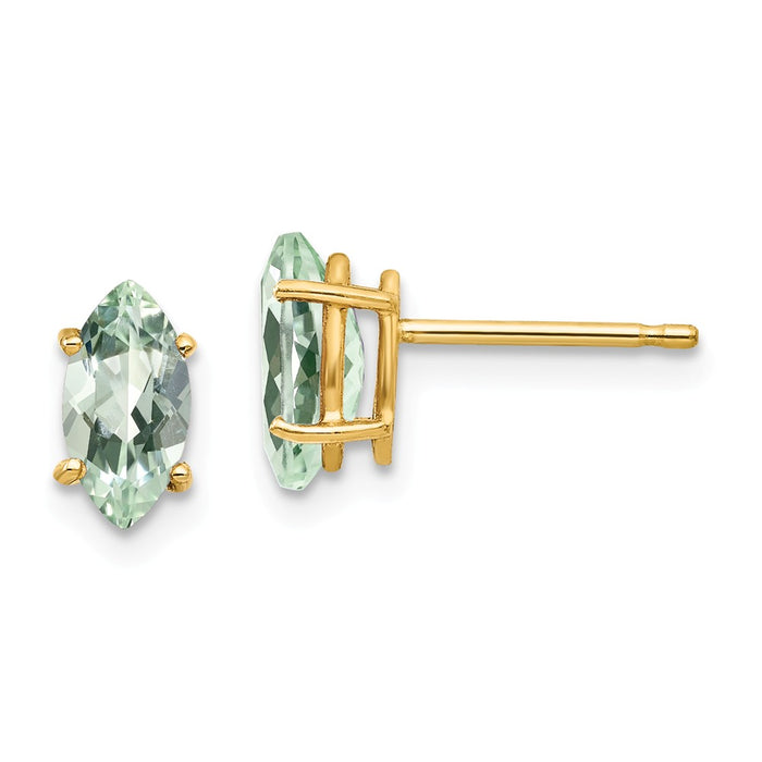 Million Charms 14k Yellow Gold 8x4 Marquise Green Quartz Earring, 9mm x 4mm