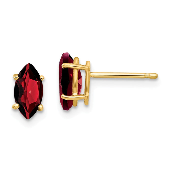 Million Charms 14k Yellow Gold 8x4mm Marquise Garnet earring, 9mm x 4mm