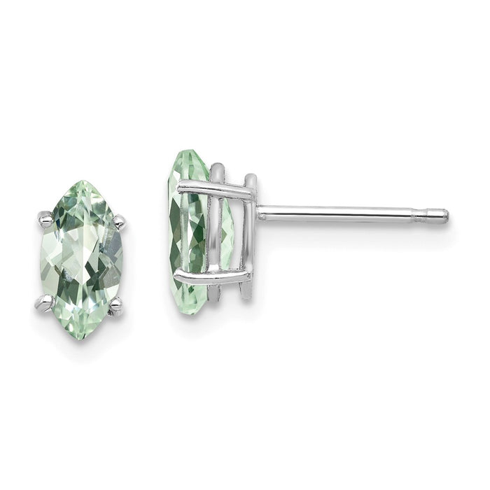 Million Charms 14k White Gold 8x4mm Marquise Green Quartz Earring, 9mm x 4mm