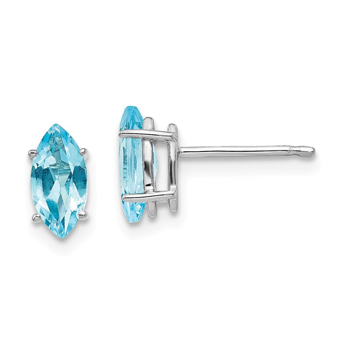 Million Charms 14k White Gold 8x4mm Marquise Blue Topaz earring, 9mm x 4mm