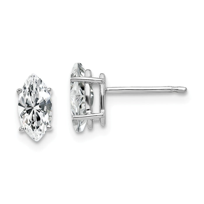 Million Charms 14k White Gold 8x4mm Marquise Cubic Zirconia earring, 9mm x 4mm