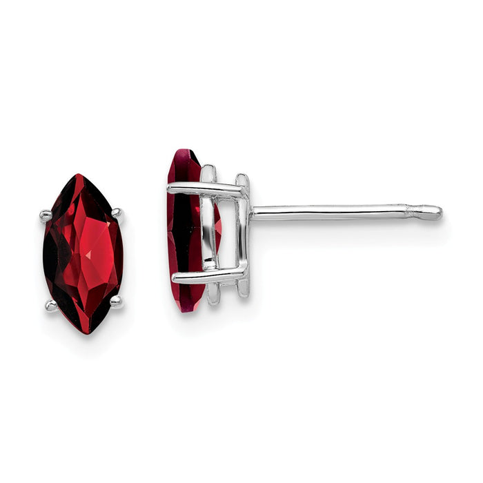 Million Charms 14k White Gold 8x4mm Garnet Marquise Stud Earring, 9mm x 4mm