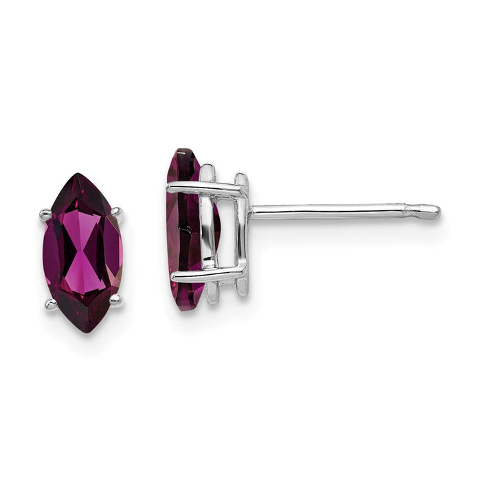 Million Charms 14k White Gold 8x4mm Rhodolite Garnet Marquise Stud Earring, 9mm x 4mm