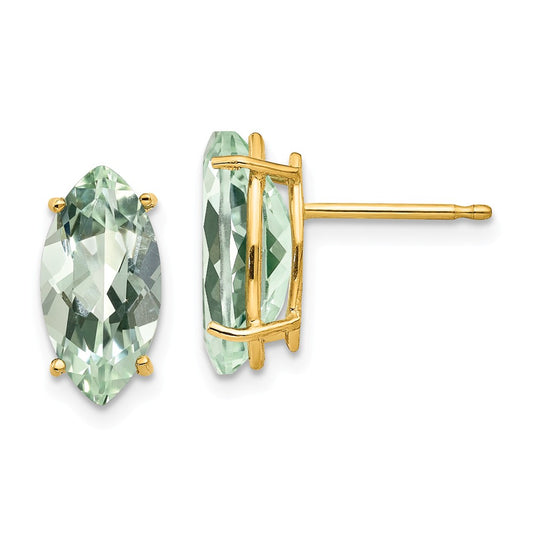 Million Charms 14k Yellow Gold 10x5 Marquise Green Quartz Earring, 11mm x 5mm