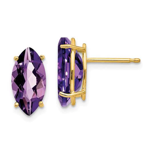 Million Charms 14k Yellow Gold 10x5mm Marquise Amethyst earring, 10mm x 5mm