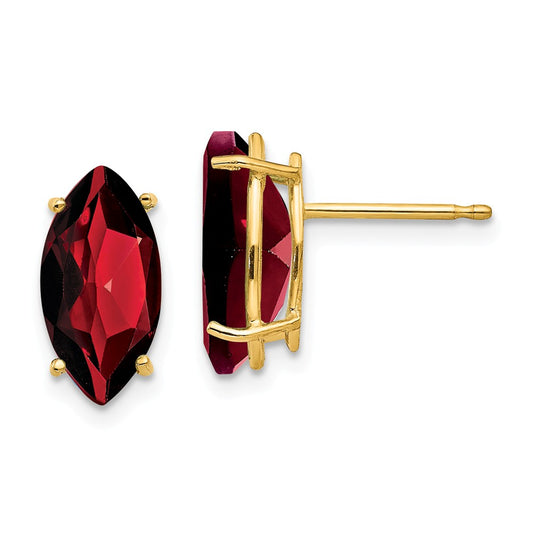 Million Charms 14k Yellow Gold Garnet Marquise Stud Earring, 10mm x 5mm
