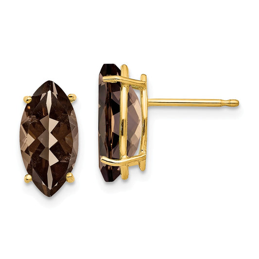 Million Charms 14k Yellow Gold 10x5 Marquise Smoky Quartz Earring, 10mm x 5mm